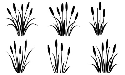 Elegant cattail silhouette collection for nature-inspired designs, perfect for logos, invitations, and botanical themes with a touch of wild, serene charm