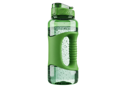 Isolated green water bottle with handle ready for workout, hydration concept, no branding