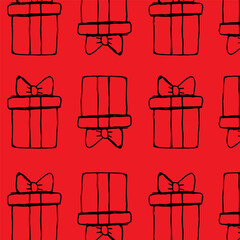 Bold Red Seamless Pattern of Gift Boxes &ndash; Festive Vector Illustration Perfect for Wrapping Paper, Fabric & Holiday Marketing