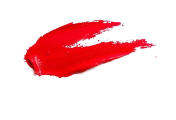 Intense crimson lipstick smear, bold stroke on pristine white, high-resolution, scarlet