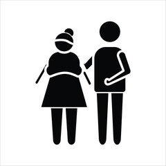 Illustrative concept of an elderly couple's enduring love, depicting companionship, support, and the journey of life together through simple graphic design