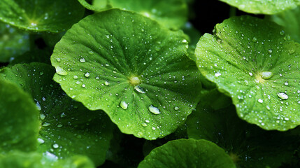 Green Centella Asiatica Leaves with Dew Drops