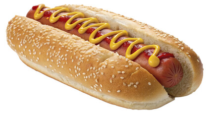 Classic Hot Dog with Mustard and Ketchup &ndash; Isolated Transparent Background