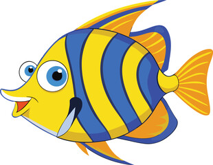 Vibrant cartoon angelfish vector illustration bright yellow blue stripes scalable eps