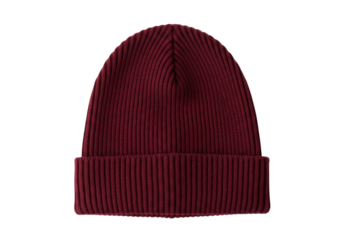 Isolated maroon beanie cap headwear cold-weather hat knitted style ribbed fashion apparel