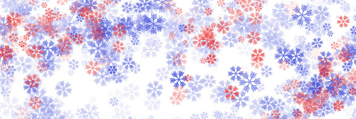 Red and blue christmas snowflakes falling png. Colorful snow snowfalling for graphics use.