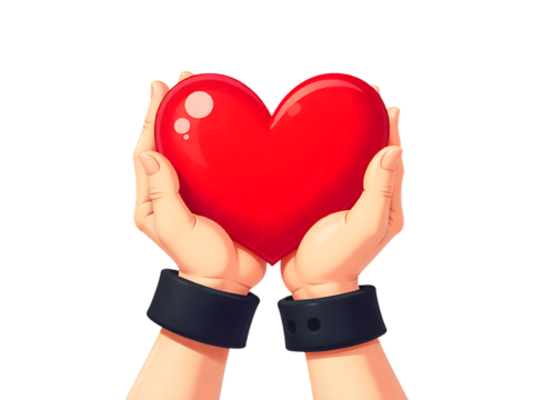 Hands in cuffs holding a red heart love and hope illustration