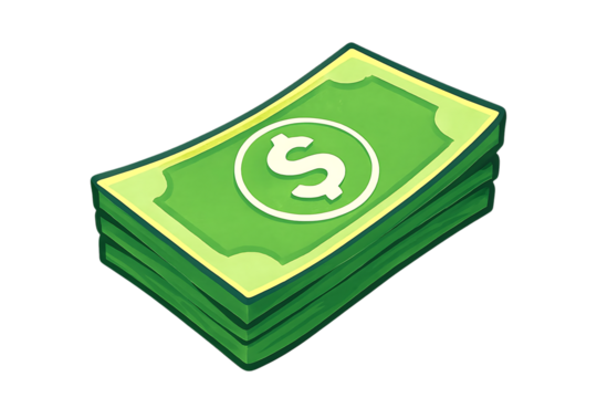 Stack of green paper currency with dollar sign money abundance