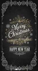 Festive Chalkboard: Merry Christmas and Happy New Year Hand-Drawn Ornamentation