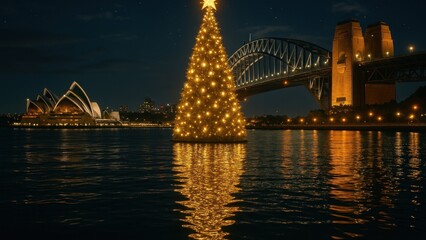 Naklejka premium Sydney Christmas night skyline reflection desktop wallpaper