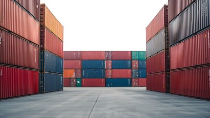 Fototapeta premium shipping containers stacked high, forming a tunnel, ready for international trade