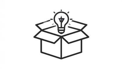 Box outline with an illuminated bulb idea bursting from within, on white