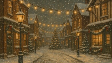 Obraz premium Cozy festive winter village desktop wallpaper