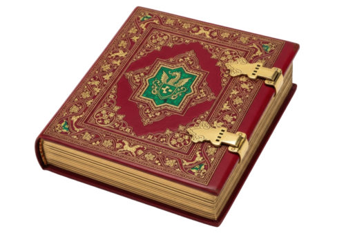 Isolated ornate antique journal with clasp, fantasy medieval book, blank pages, old