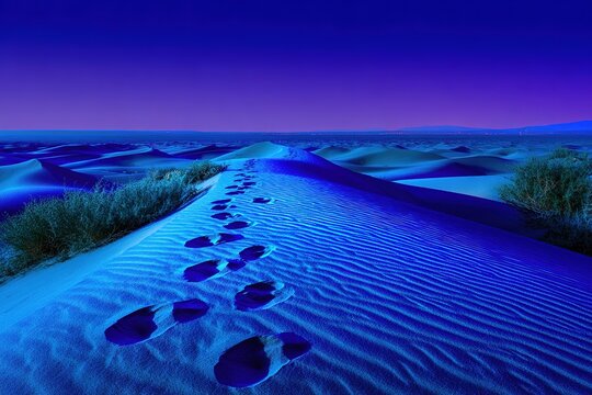 Footprint on Sand Dune at Night in Desert Landscape