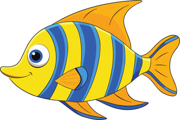 Vibrant cartoon angelfish vector illustration bright yellow and blue stripes scalable eps