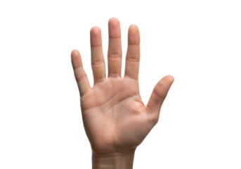 Isolated outstretched human hand expressing gesture, communication, sign, symbol, hand