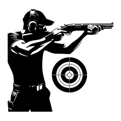 Sportsman taking shot during practice with his rifle vector image illustration