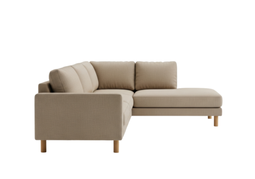 Isolated L-shaped corner sofa, lounge couch with modular chaise longue, contemporary style