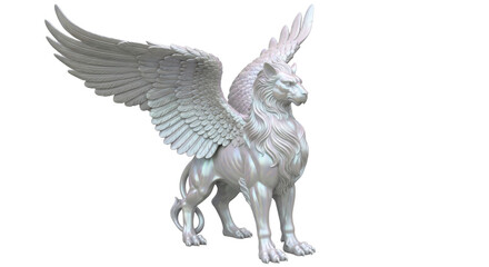 Isolated mythical griffin statue with lion body and eagle wings, a fantasy creature