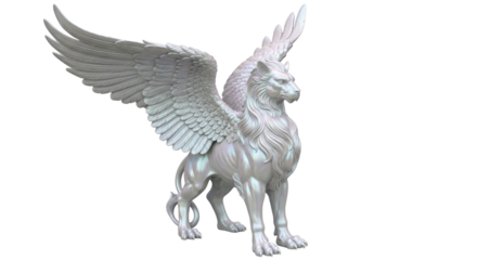 Isolated mythical griffin statue with lion body and eagle wings, a fantasy creature