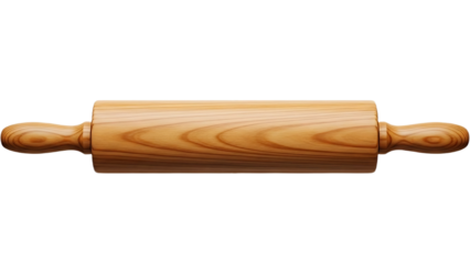 A wooden rolling pin with handles on a black background in a horizontal orientation centered