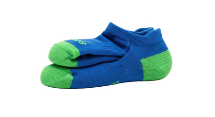 Isolated colorful pair of socks, vibrant blue-green athletic socks, comfortable casual wear
