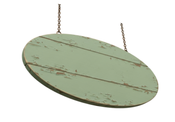 Isolated sign with olive color and chains, old wood, vintage, rustic, no background