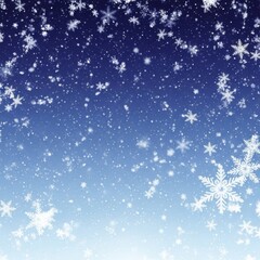 Fototapeta premium A Whimsical Descent: Gentle Snowflakes Falling on a Gradient Azure Backdrop Scene