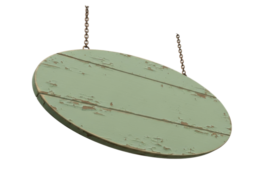 Isolated sign with olive color and chains, old wood, vintage, rustic, no background - Powered by Adobe