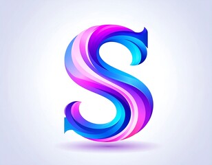 A vibrant 'S' formed from blended layers of blue, pink and purple, curved and layered to create depth and soft shadows