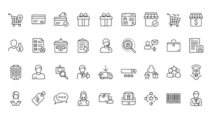 E-Commerce and Online Shopping Line Icons Set &ndash; Delivery, Payment, Store, Customer Service Symbols