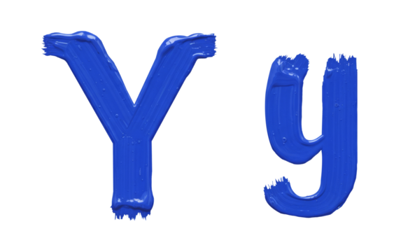 Blue painted letter Y in bold textured brush style isolated on white background
