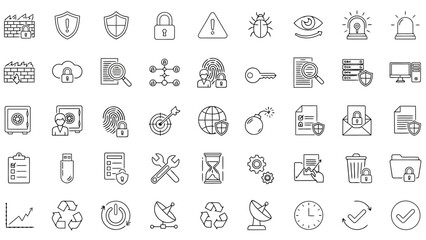 Cybersecurity and Data Protection Line Icons Set &ndash; Privacy, Encryption, Safety, Network Security Symbols