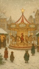 Whimsical winter carousel mobile wallpaper