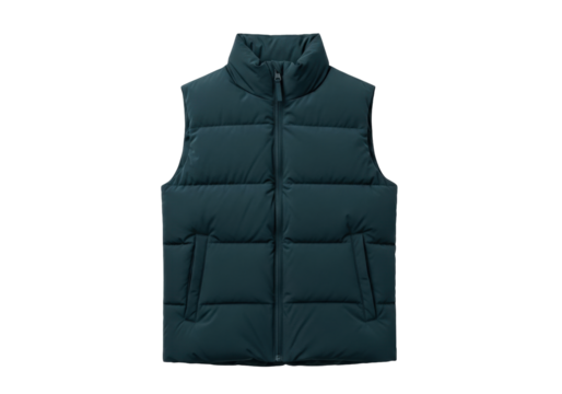 Isolated puffy vest, stylish outerwear for cold weather, casual clothing, fashion garment