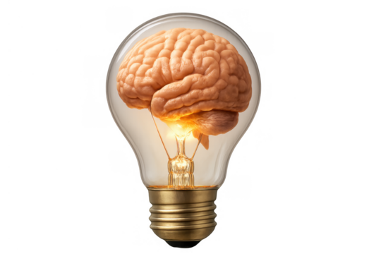 Brain in lightbulb, illuminating creative ideas and concepts with intelligence and innovation, mind awakening