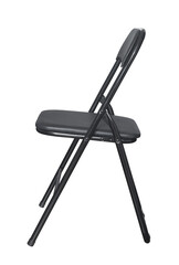 Side view of black metal folding chair