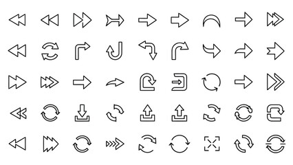 Collection of various directional and action icons in a grid format