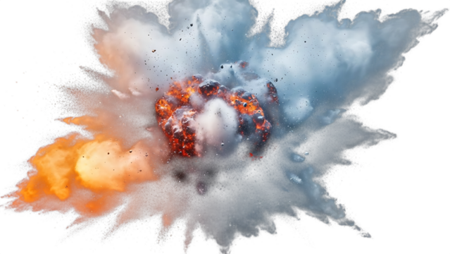 Explosion of colorful powder isolated on transparent background creates dynamic effect