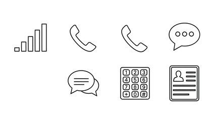 Set of six icons representing communication, data, and information management