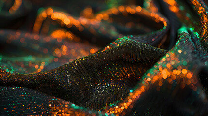 The beautiful glittering satin drapery appears rich and luxurious in shimmering gold and green tones