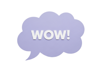 Isolated 3D thought bubble with the text WOW in white, ideal for digital communication