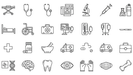 Medical icons representing various healthcare tools and services