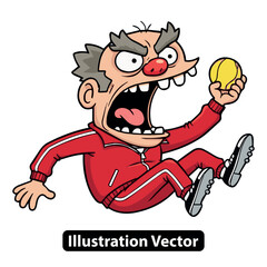 Angry old man in red tracksuit playing with a yellow ball illustration