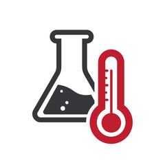 Isolated laboratory tube pictogram with hot liquid and temperature hazard symbol, warning of dangerous high-temperature chemical fluids in science, lab, and industrial environments.