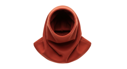 Isolated warm headwear, hooded balaclava mask in red, warm protection from cold winds