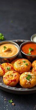 Spiced alu vadi and cooling dahi vada, a diverse collection of Indian vegetarian snacks,  indian snacks,  dahi vada