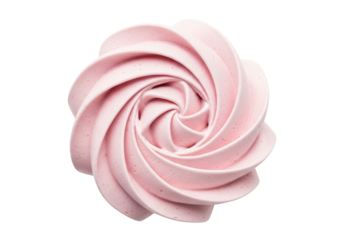 Isolated sweet pink meringue in rosette shape, delicious dessert, confectionery item, bakery treat