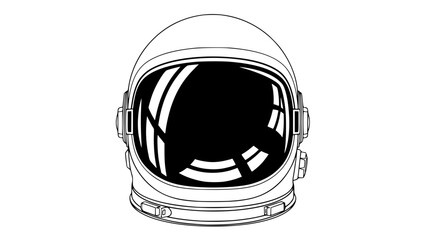 Fototapeta premium Vector of an astronaut helmet with detailed reflections, clean contour lines, simple monochrome style, no background